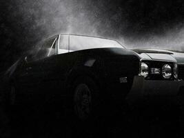 noir ancien muscle voiture dans le pluie à nuit photo