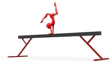 rouge gymnaste Faire une retourner sur une équilibre haricot - 3d illustration photo