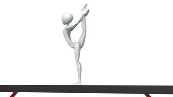 gymnaste performant un jambe supporter sur équilibre faisceau - 3d illustration photo