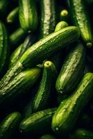 réaliste photo de une bouquet de concombre. Haut vue des légumes paysage. ai généré