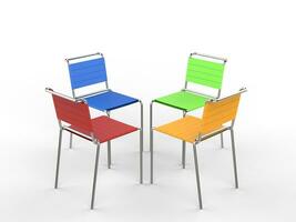 quatre coloré chaises avec tissu les bretelles - sur blanc Contexte - 3d rendre photo
