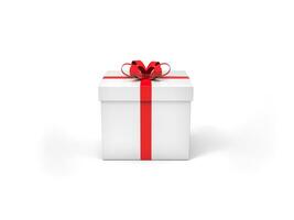 brillant blanc cadeau boîte avec rouge ruban - isolé sur blanc Contexte photo