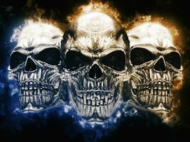 Trois en colère métal vampire crânes - bleu et Orange énergie des nuages autour leur photo