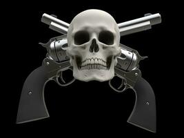 crânes et pistolets - crâne avec deux revolvers avec noir poignées derrière il photo
