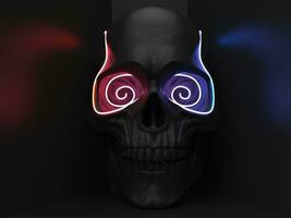 foncé crâne avec néon lumières dans ses yeux - bleu et rouge - foncé Contexte photo
