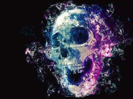 en riant crâne - néon débattre et grunge style illustration photo