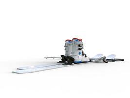 des skis avec ski bottes - retour vue sur blanc arrière-plan, idéal pour numérique et impression conception. photo