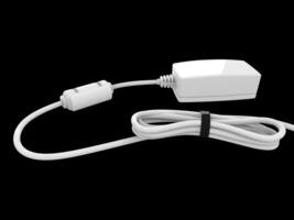 dispositif avec blanc câble courbé et enroulé en haut et tenue avec noir caoutchouc bande photo