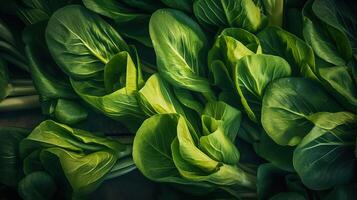 réaliste photo de une bouquet de bok choy. Haut vue des légumes paysage. ai généré