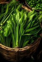 réaliste photo de une bouquet de Kang Kong. Haut vue des légumes paysage. ai généré