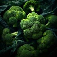 réaliste photo de une bouquet de brocoli. Haut vue des légumes paysage. ai généré