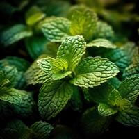 réaliste photo de une bouquet de menthe. Haut vue des légumes paysage. ai généré