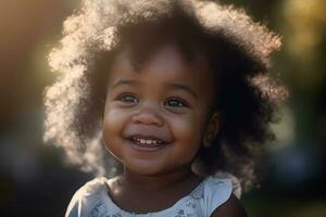 mignonne noir bébé fille. produire ai photo