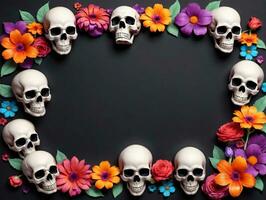 crâne et fleurs Cadre. ai généré photo