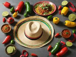 une chapeau et certains piments et poivrons. ai généré photo