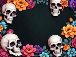 crâne et fleurs Contexte. ai généré photo