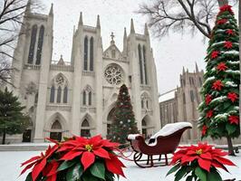 une église avec une Noël arbre et une sler. ai généré photo