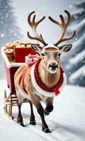 photo de Noël renne tirant une traîneau rempli avec hacher tartes. ai généré