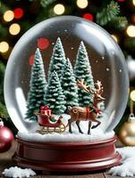 photo de Noël neige globe avec une Noël arbre traîneau et renne à l'intérieur. ai généré