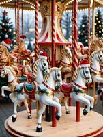 photo de Noël Noël carrousel avec en bois les chevaux. ai généré