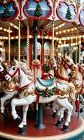 photo de Noël Noël carrousel avec en bois les chevaux. ai généré