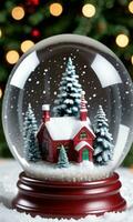 photo de Noël verre neige globe avec une hiver scène. ai généré