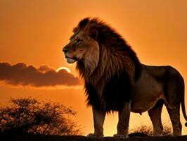 une Lion permanent sur une rock. ai généré photo