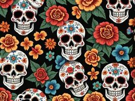 sans couture journée de le mort crâne avec fleurs et des roses. ai généré photo