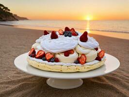 une gâteau sur une blanc plaque. ai généré photo