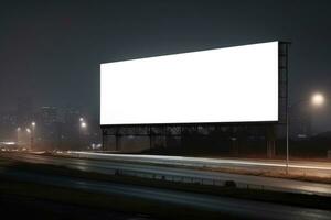 disposition de une blanc bannière dans le nuit ville. généré par ai photo