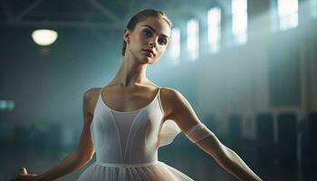 photo de une femme dans une élégant blanc robe posant gracieusement pour une photographier ai généré