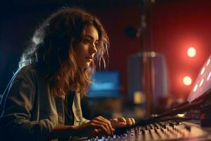 photo de une femme en utilisant une ordinateur clavier ai généré