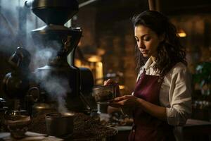 une femme cuisine dans une cuisine ai généré photo