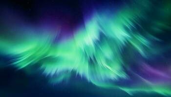 une fascinant vert et violet aurore dansant à travers le nuit ciel ai généré photo