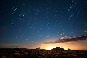 une fascinant nuit ciel rempli avec scintillement étoiles et tournage étoiles ai généré photo