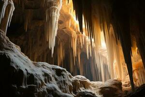 une étourdissant la grotte rempli avec magnifique stalactite et stalagmite formations ai généré photo