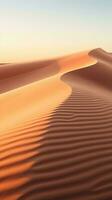 une serein désert paysage avec majestueux le sable dunes en dessous de une vibrant bleu ciel ai généré photo