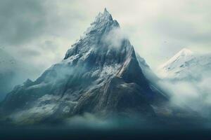 une majestueux Montagne de pointe émergente de une mer de des nuages ai généré photo