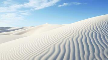 une Stupéfiant paysage de blanc le sable dunes en dessous de une clair bleu ciel ai généré photo