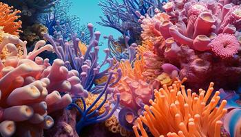 une vibrant sous-marin écosystème avec coloré coraux et mer anémones ai généré photo