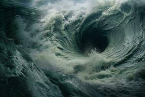 une massif vague s'écraser dans le ouvert mer ai généré photo