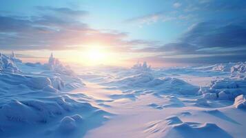 une magnifique hiver paysage baigné dans lumière du soleil ai généré photo