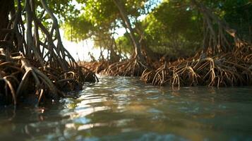 une serein Lac entouré par une luxuriant forêt ai généré photo