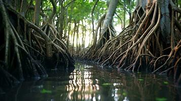 une serein forêt réfléchi dans calme des eaux ai généré photo