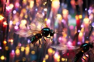 deux mouches planant par une vibrant et pittoresque ciel ai généré photo