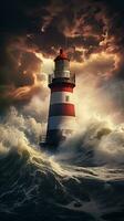 une majestueux phare permanent grand au milieu de le vaste et serein océan ai généré photo