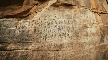 une Roche avec ancien les inscriptions ai généré photo