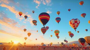 une coloré ciel rempli avec chaud air des ballons ai généré photo