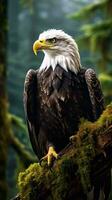 une majestueux chauve Aigle perché sur une arbre branche ai généré photo