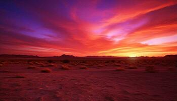 une désert paysage avec une le coucher du soleil ai généré photo